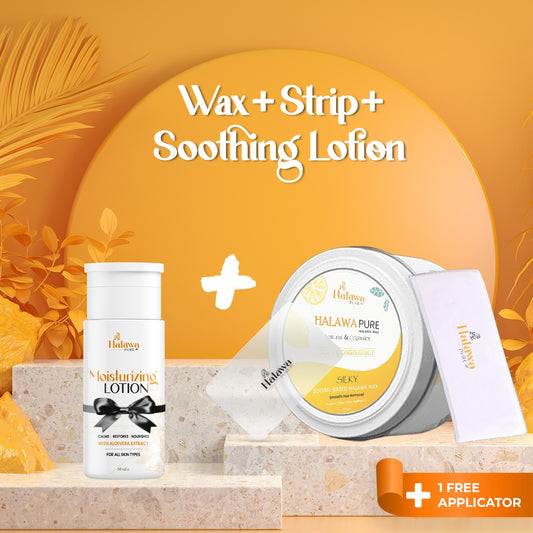 Halawa Pure Wax - 225g + Free Wax Applicator+ soothing Moisturizing lotion Bundle+Wax Strips